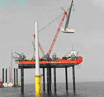 Installation of a wind turbine at North Hoyle off the coast of North Wales