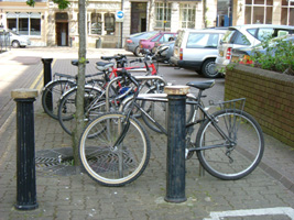 bicycles in a bicycle stand