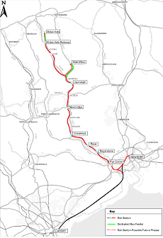 Locations of the new passenger stations along the Ebbw Valley