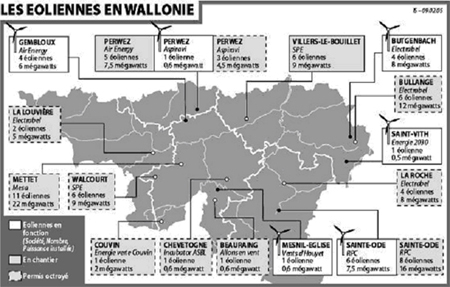 Production of wind-energy planned in the Wallonian Region