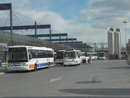 Buses in a bus station